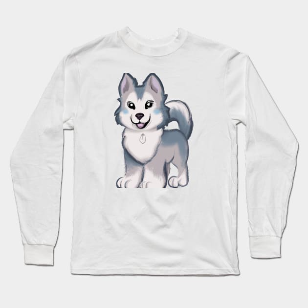 Cute Siberian Husky Drawing Long Sleeve T-Shirt by Play Zoo